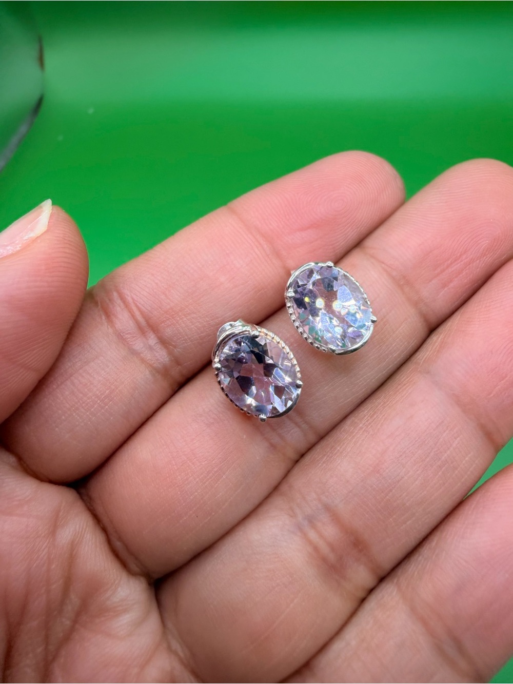 925 Sterling Silver 4 Ctw Rose De France Amethyst Stud Earrings.